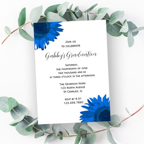 Blue Pop Art Flower Graduation Party Invitation