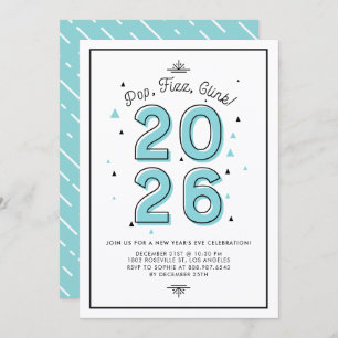 Blue Pop Fizz Clink 2026 New Year's Eve Party Invitation