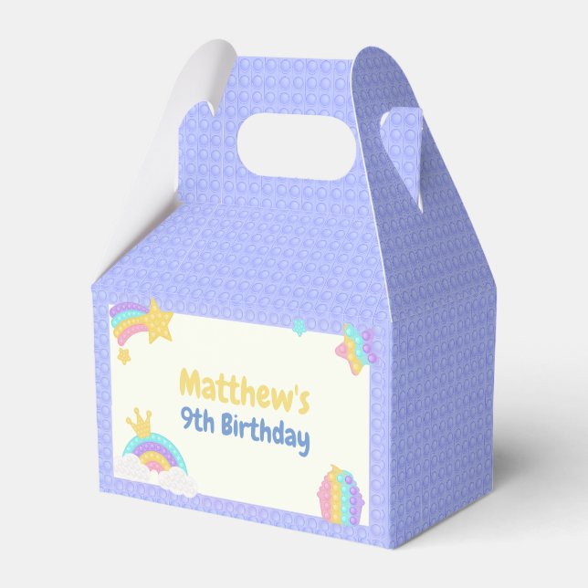 Blue Pop It Fidget Birthday Favor Boxes (Front Side)