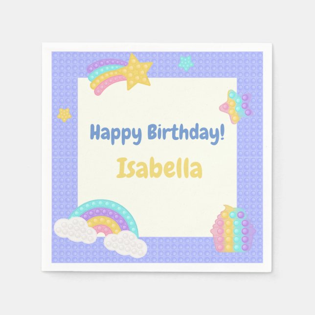Blue Pop It Fidget Birthday Napkins (Front)