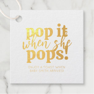 Blue Pop It When She Pops Baby Shower Favor Foil Favor Tags