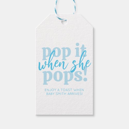 Blue Pop It When She Pops Baby Shower Favor Gift Tags