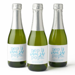 Blue Pop It When She Pops Baby Shower Favor Sparkling Wine Label