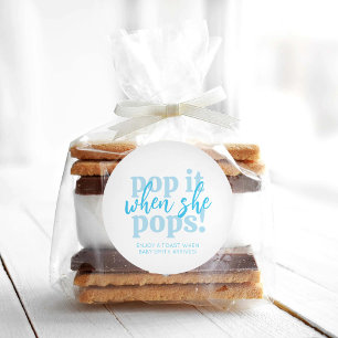 Blue Pop It When She Pops Baby Shower Gift Classic Round Sticker