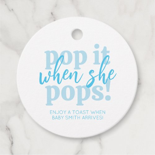 Blue Pop It When She Pops Baby Shower Gift Favor Tags