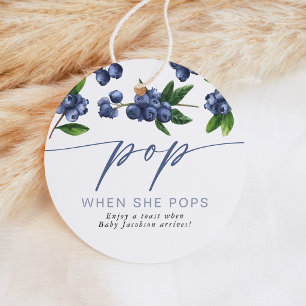Blue Pop When She Pops Round Baby Shower Champagne Favor Tags