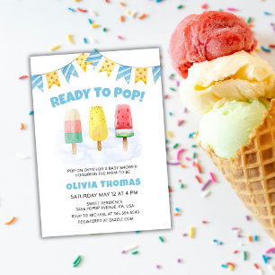 Blue Popcicle Ready To Pop Ice Cream Baby Shower Invitation