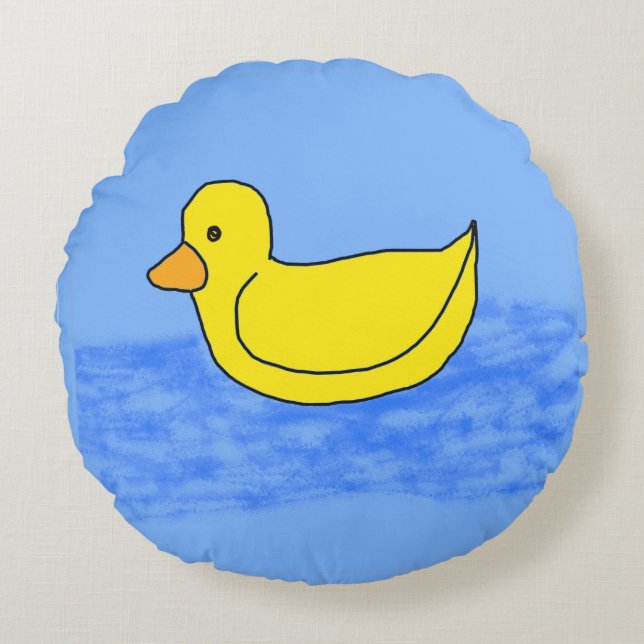 Blue Popcorn Anime Ducky Round Pillow (Front)