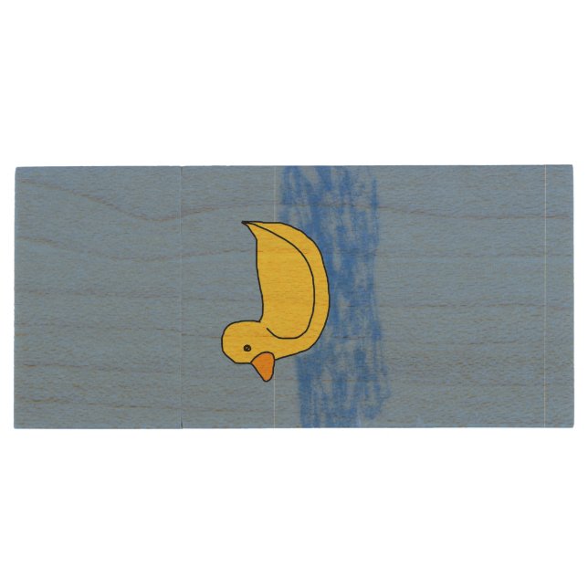 Blue Popcorn Anime Ducky  Wood Flash Drive (Back)