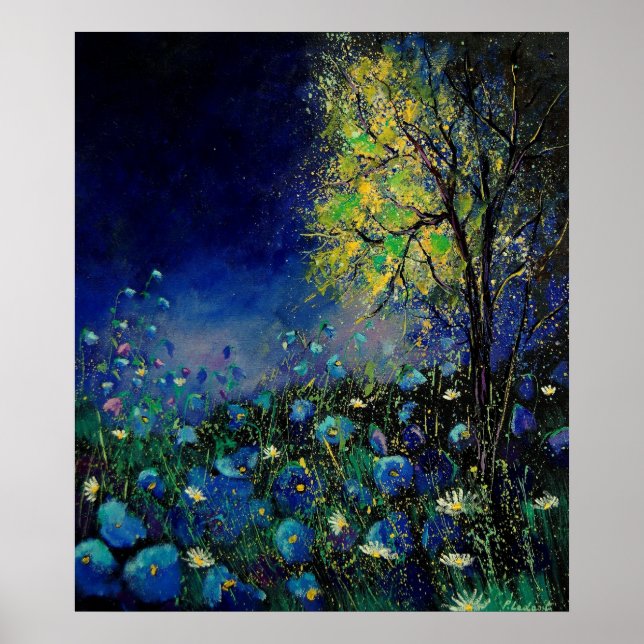 blue poppies daisies poster (Front)