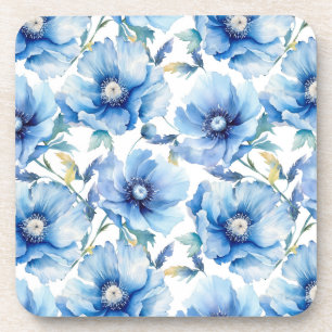Blue Poppies flower pattern Beverage Coaster