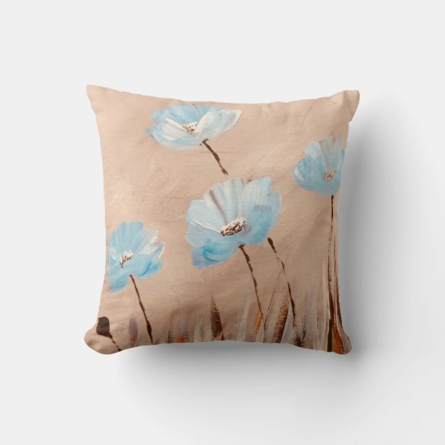 Blue poppies in grass throw pillow (Front)