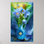 Blue Poppies In Poppy Vase Art Poster/Print Poster