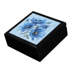 Blue Poppies On Blue Shiny Paper Gift Box