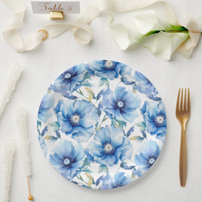 Blue poppies paper plates (Wedding)