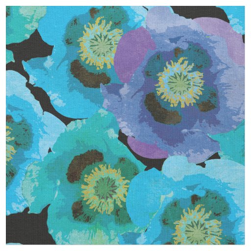 Blue Poppies Pattern Fabric