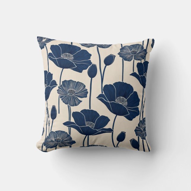 Blue Poppies Throw Pillow (Front)