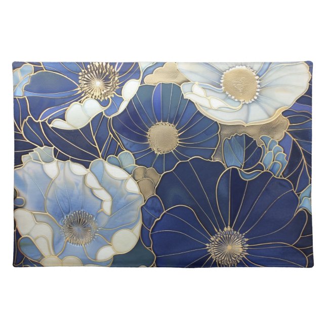 Blue Poppies Vintage Inspired Cloth Placemat (Front)