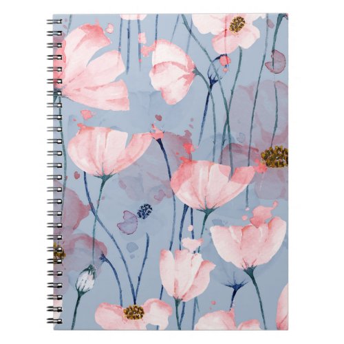Blue poppies watercolor floral design notebook