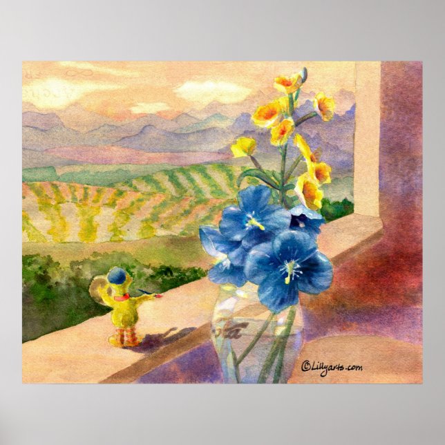 Blue Poppies Watercolor Poster Print (Front)