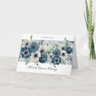 Blue Poppies, Wintery Hanukkah or Christmas Card