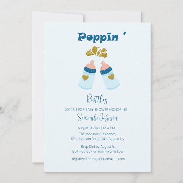  Blue Poppin Bottles Boy Baby Shower Invitation (Front)