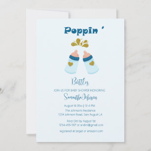 Blue Poppin Bottles Boy Baby Shower Invitation