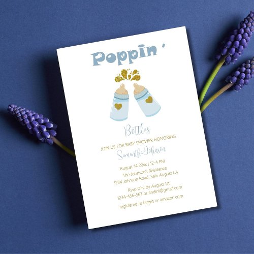  Blue Poppin Bottles Boy Baby Shower Invitation
