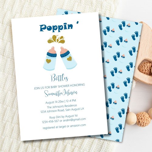  Blue Poppin Bottles Boy Baby Shower Invitation