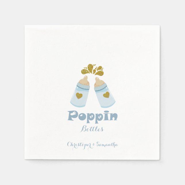  Blue Poppin Bottles Boy Baby Shower Napkins (Front)
