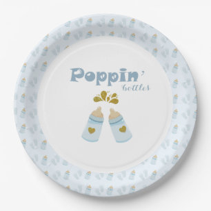 Blue Poppin Bottles Boy Baby Shower Paper Plates