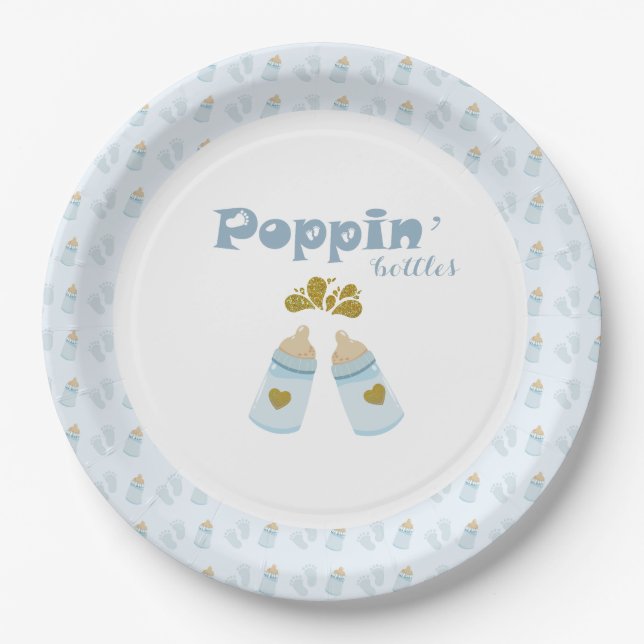  Blue Poppin Bottles Boy Baby Shower Paper Plates (Front)