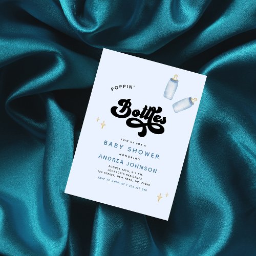 Blue Poppin Bottles Funny Boy Baby Shower Invitation