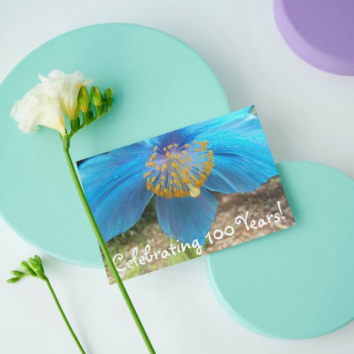 Blue Poppy 100 Years Floral Birthday Card