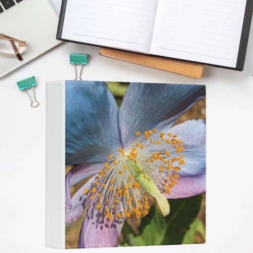 Blue Poppy Bloom Floral 3 Ring Binder