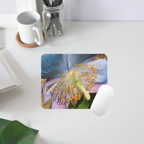 Blue Poppy Bloom Floral Mouse Pad