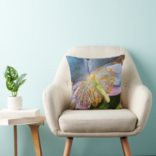 Blue Poppy Bloom Floral Throw Pillow