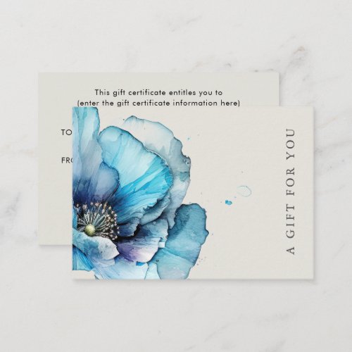Blue Poppy Floral Elegant Gift Certificate
