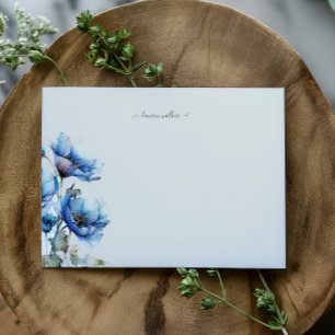 Blue Poppy Floral Monogram Note Card