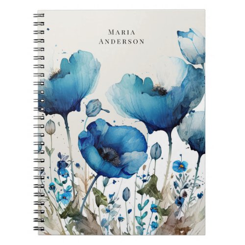 Blue Poppy Floral Monogram Notebook