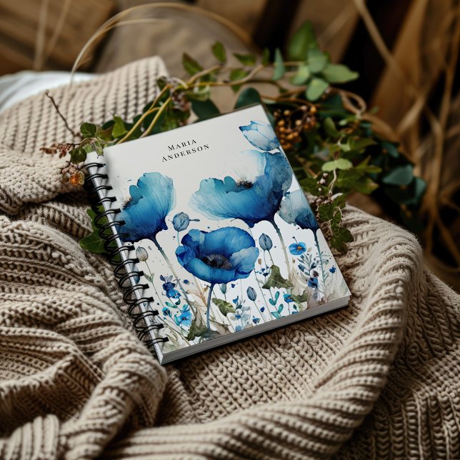 Blue Poppy Floral Monogram Notebook (Creator Uploaded)
