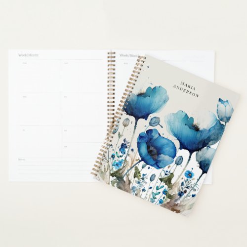 Blue Poppy Floral Monogram Planner