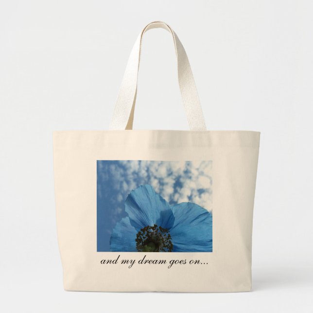 BLUE POPPY Flower Dream Blue Large Tote Bag (Front)