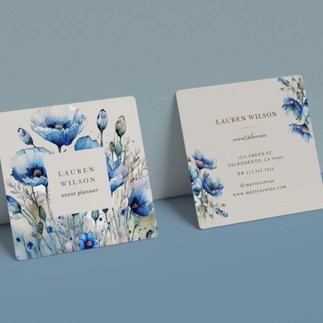 Blue Poppy Flower Elegant Business Card (Creator Uploaded)
