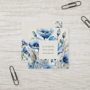Blue Poppy Flower Elegant Business Card