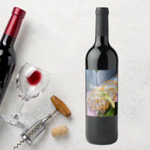 Blue Poppy Flower Personalized Wine Label
