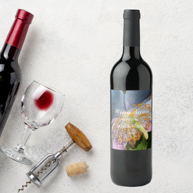 Blue Poppy Flower Personalized Wine Label (In Situ)