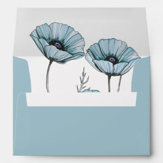 Blue poppy flowers romantic floral wedding envelope
