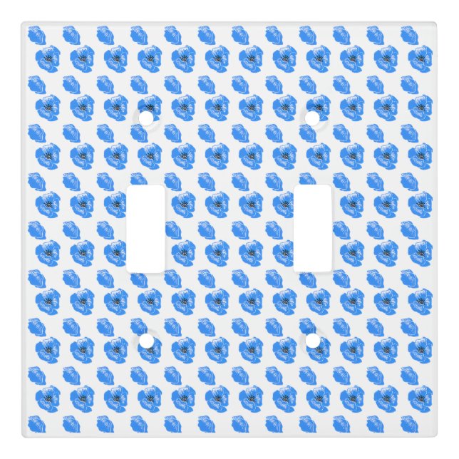 Blue poppy Flowers summer nature pattern  Light Switch Cover (Front)