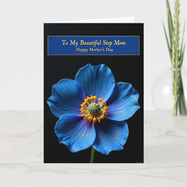 Blue Poppy Step Mom Day Card (Front)